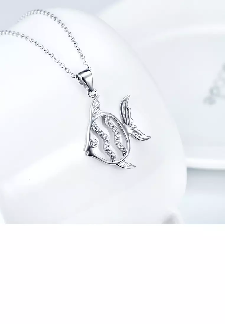 Buy Mooclife 925 Sterling Silver Fashion Cute Hollow Fish Pendant with Cubic  Zirconia and Necklace - Luxurious Look 2024 Online