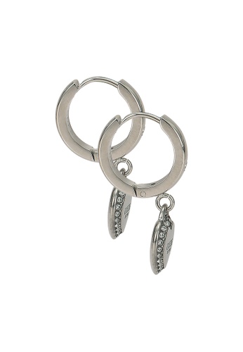 GUESS silver 25mm Huggies Heart Dangle Earrings B0F7FAC02E3AE5GS_1