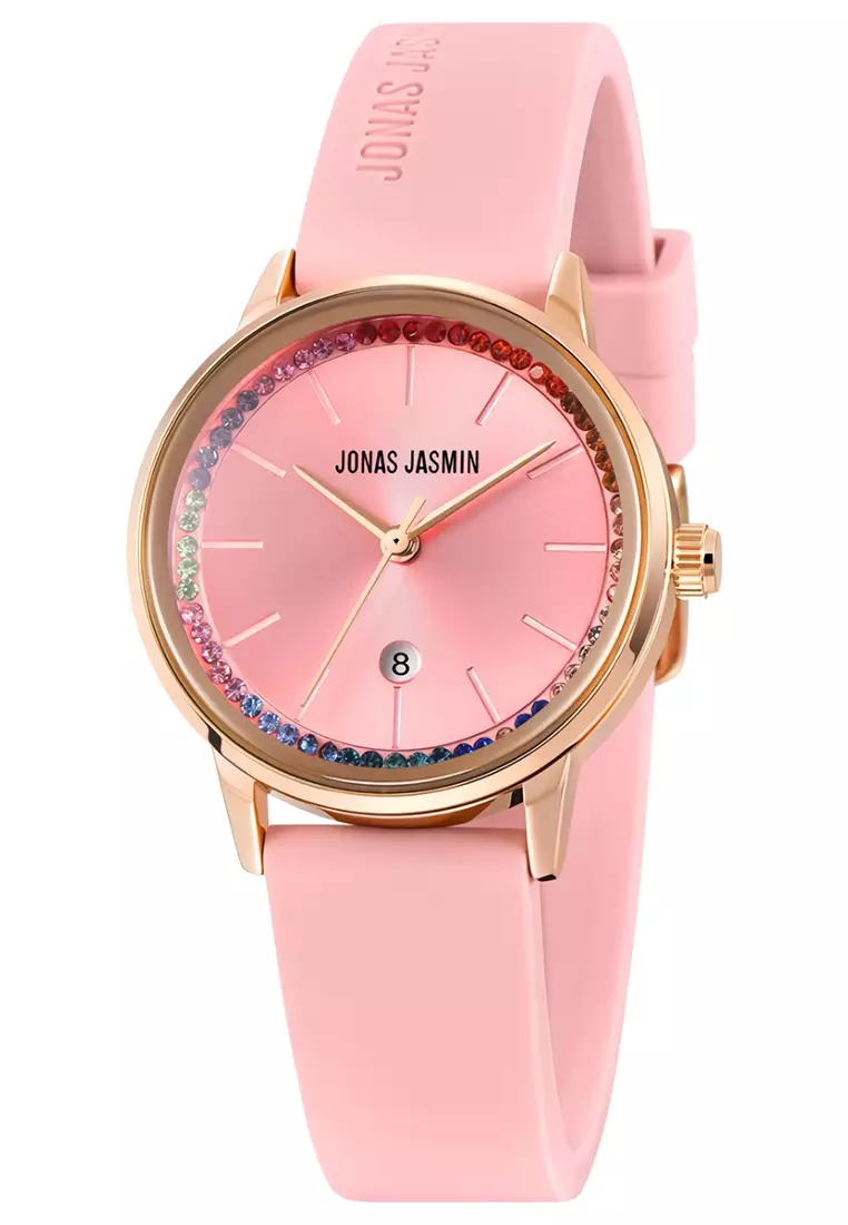 Jonas Jasmin - Jam Tangan Analog Wanita - Rosegold - Pink Rubber Strap - JJ-2246L-C