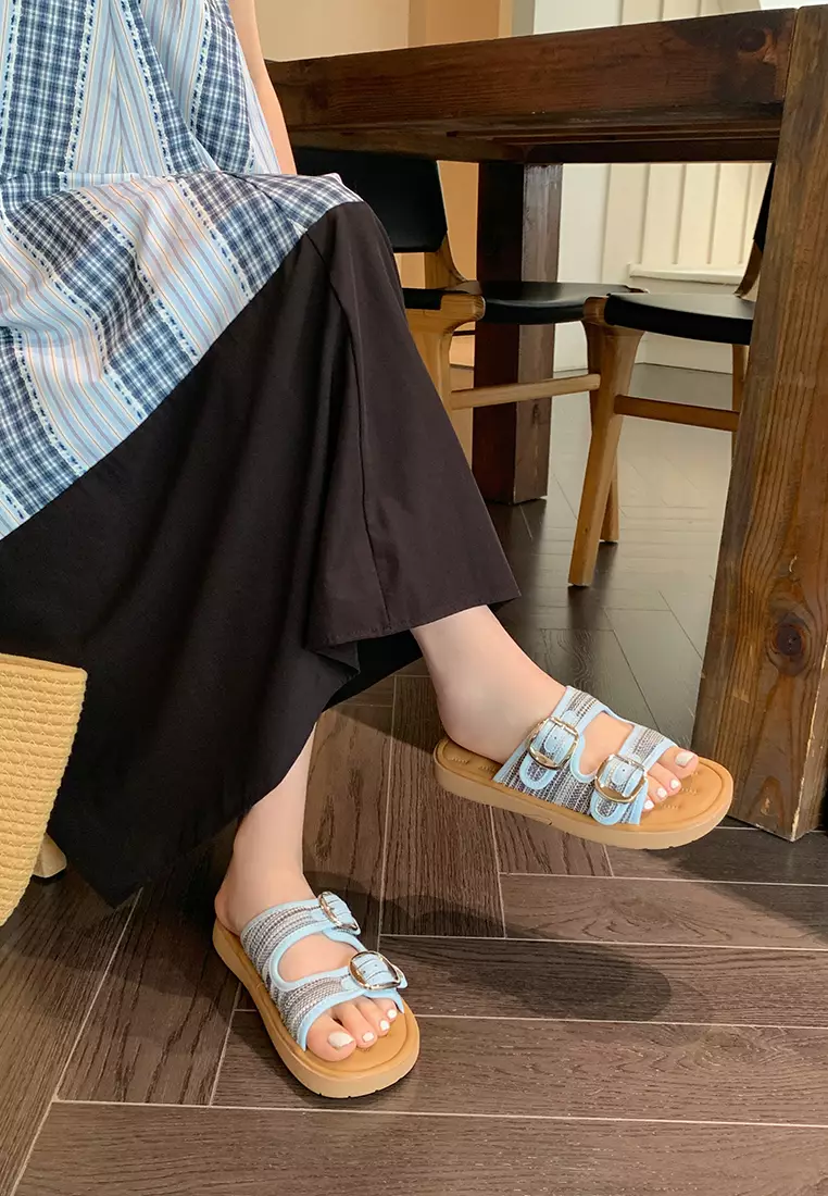 Double Strap Buckle Flat Sandals WW393-8