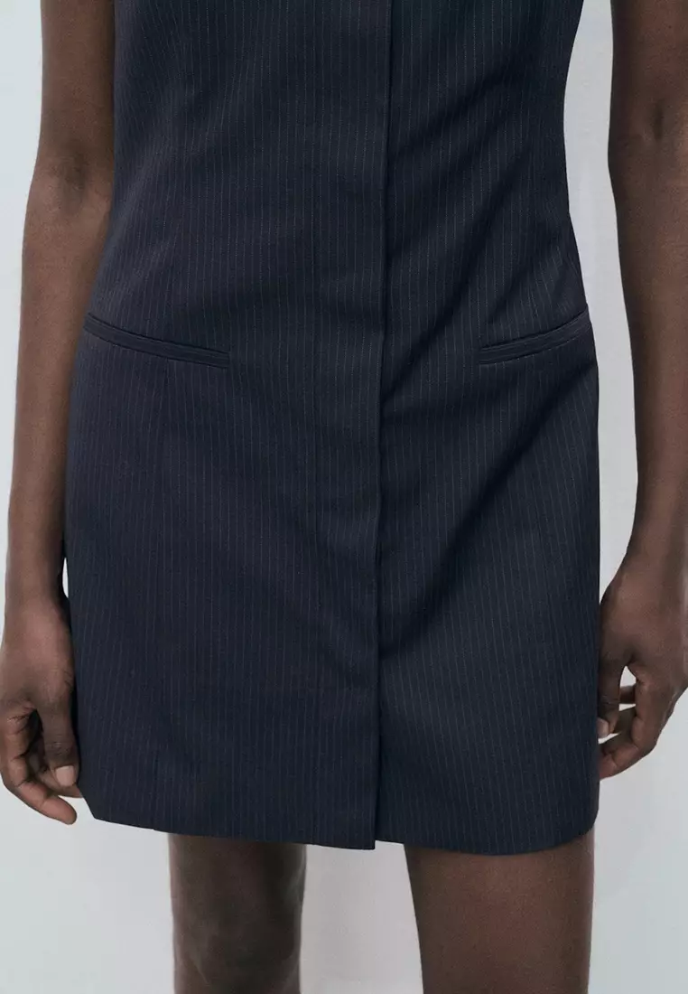 Pinstripe Dress with Hidden Buttons