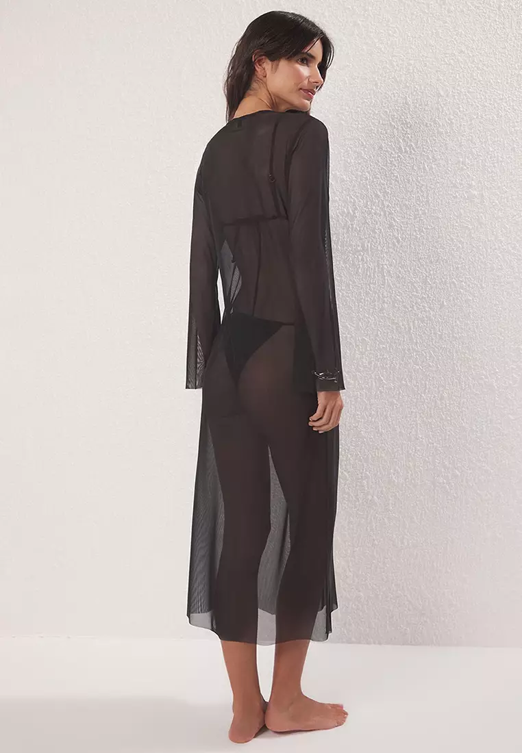 Black Maxi Woven Beach Dress Tbess25El00116