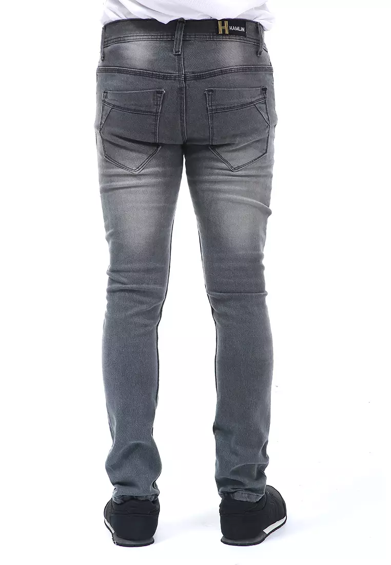 Locko Celana Panjang Pria Ripped Long Pants Casual Material Jeans ORIGINAL - Dark Grey