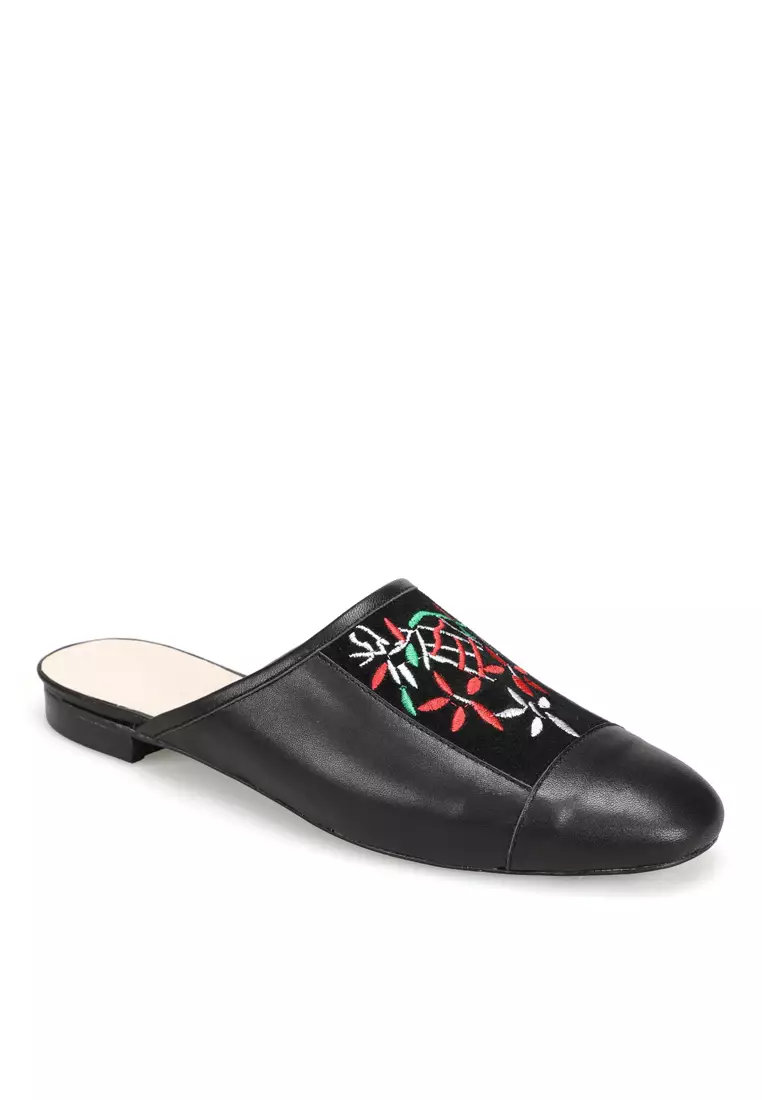 Embroidery Lamb Leather Mules HB1904832