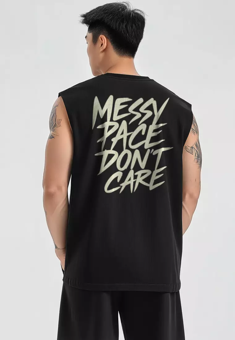 MSA95 Kaos Lari Kalcer Kutung Sleeveless "spike messy pace don't care" hitam