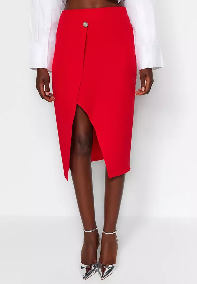 Buy online Mid Rise Button Detail Side Slit Skirt from Skirts