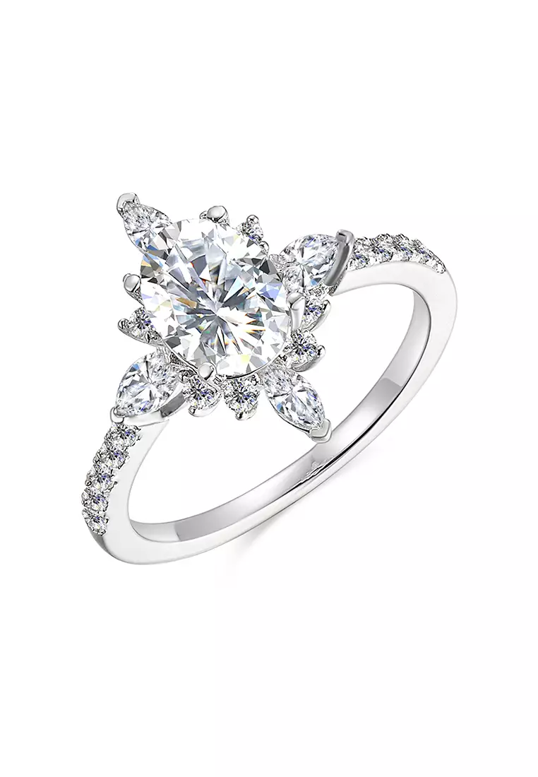 Berlian Moissanite Lustre Ring [GRA CERTIFICATE MOISSANITE DIAMOND] - Cincin Moissanite Diamond 1.5 CT 925 Silver Celesta by Her Jewellery