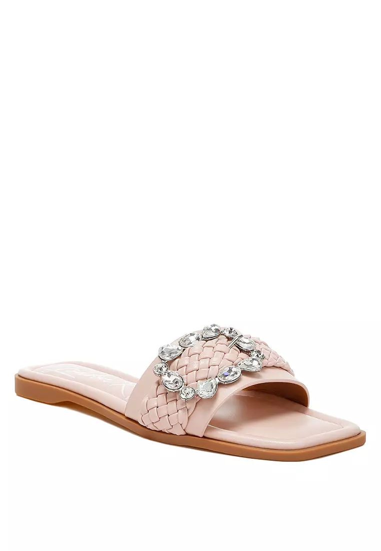 Sandal Datar Diamante dalam Warna Pink