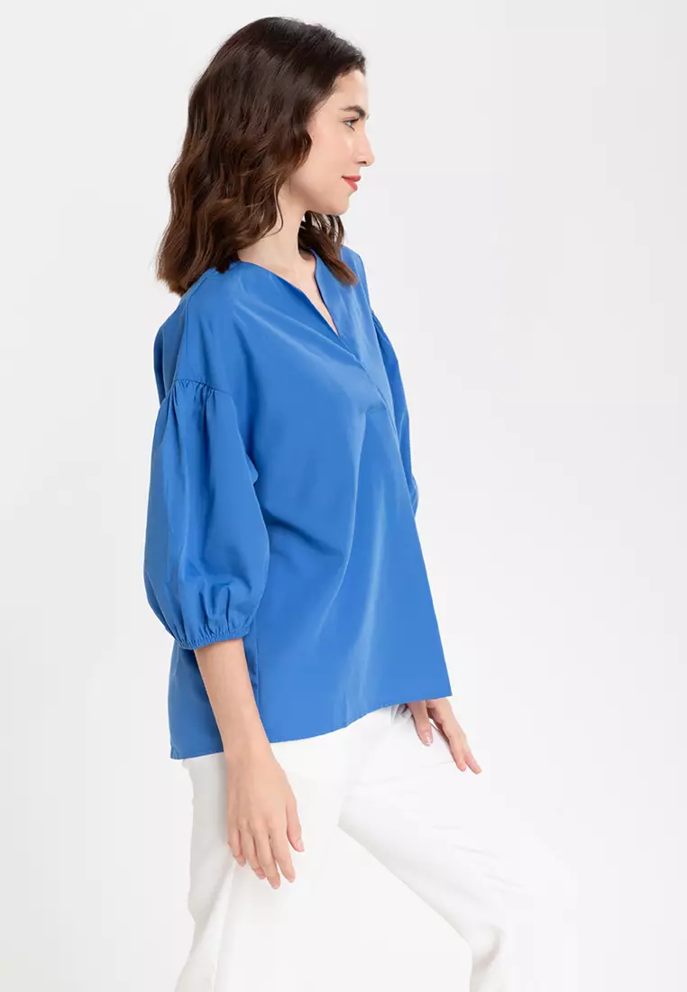 Charla Cotton Filipiniana Top with Bubble Sleeves