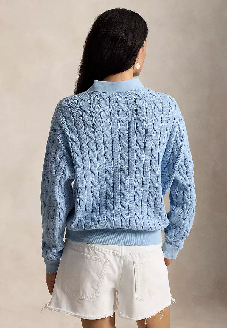 Polo Ralph Lauren Women Cable-Knit Cotton Polo-Collar Sweater