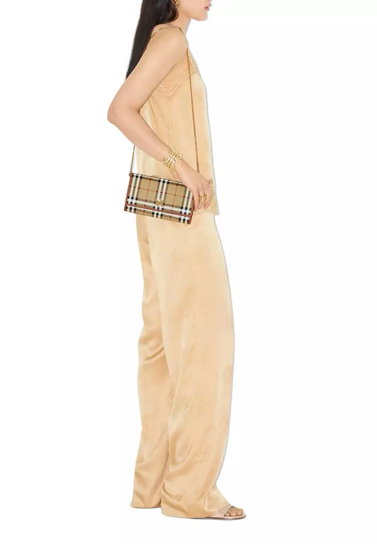 Check Wallet with Chain Strap Chain Wallet in Archive Beige