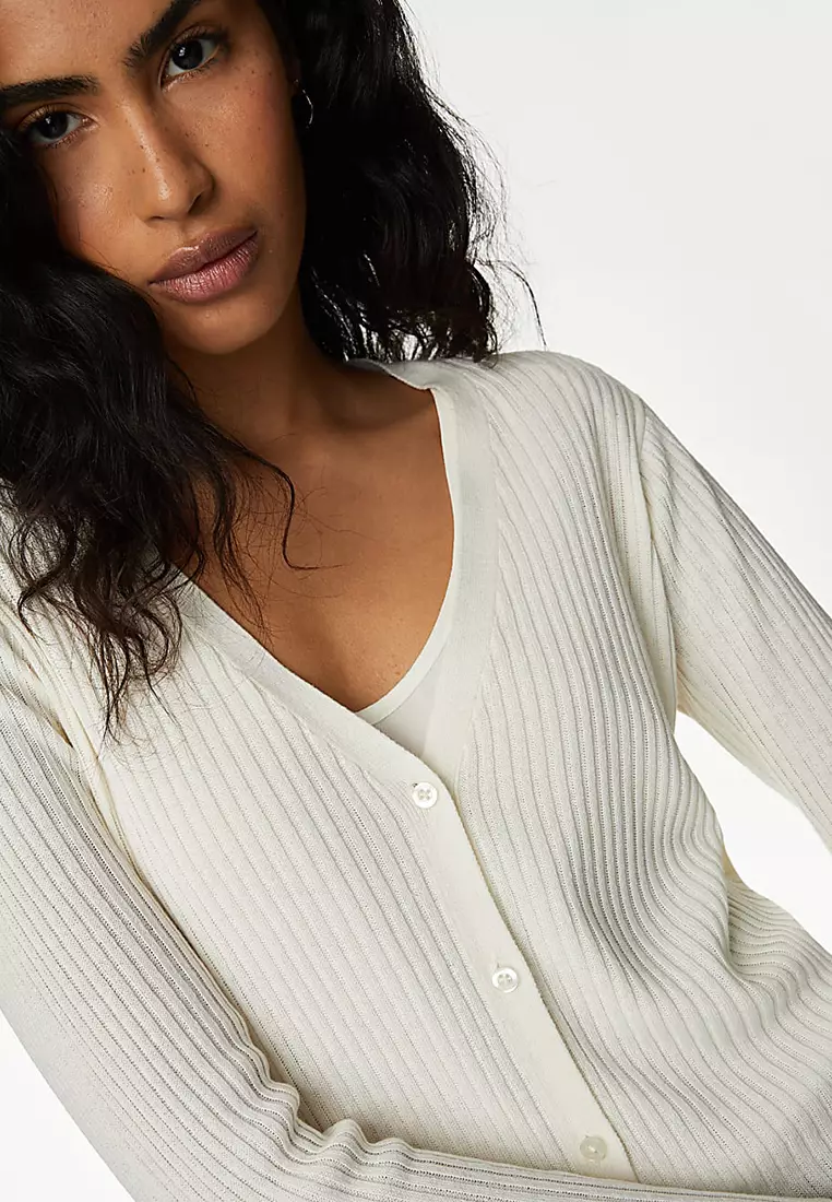 Ribbed Longline Cardigan with Linen
