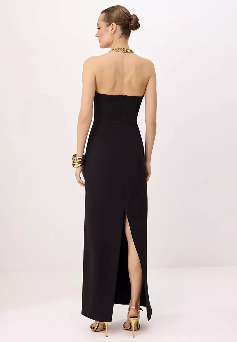 Black Plain Woven Finike Maxi Evening Dress & Homecoming Dress
