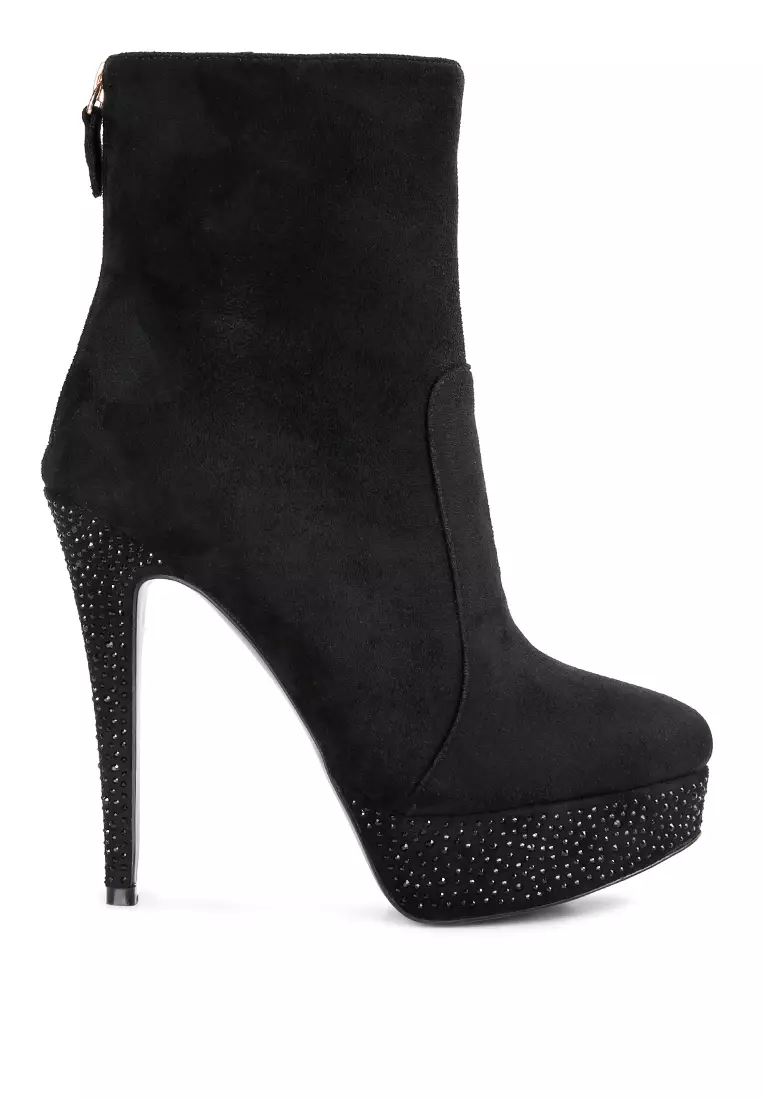 Discount on London Rag  shoes - SKU: Black Microfiber High Heeled Ankle Boots