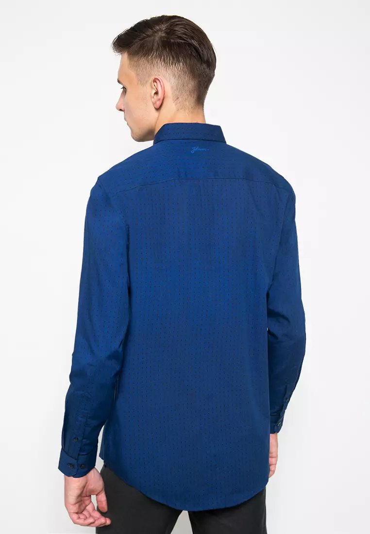 Johnwin - Kemeja Pria - Lengan Panjang - Katun Premium - Motif Polos - Warna Biru Tua - ASH.670.K871.727.C-L/S