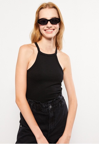 LC WAIKIKI black Halter Collar Plain Female Singlet CA8ADAACE1B65AGS_1