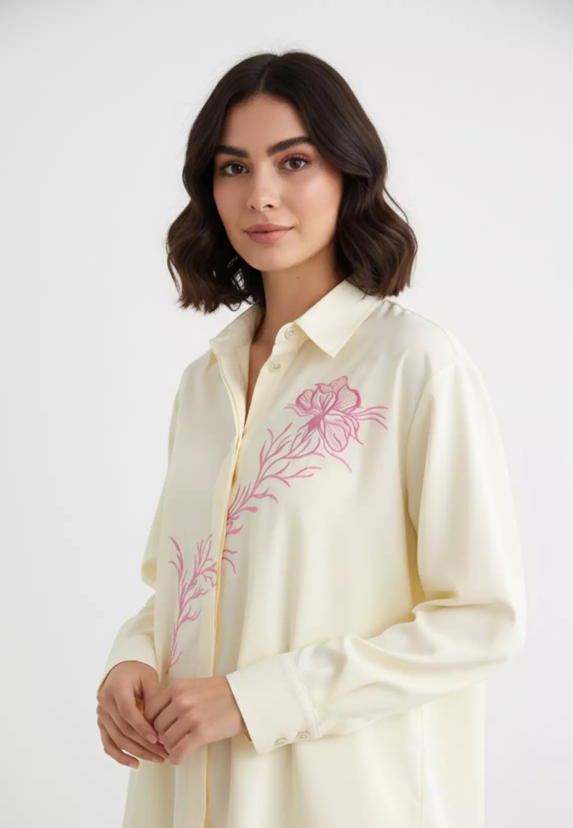 Red Shirt With Embroidered in Butter Yellow By Brilliant Girl Warna KUNING