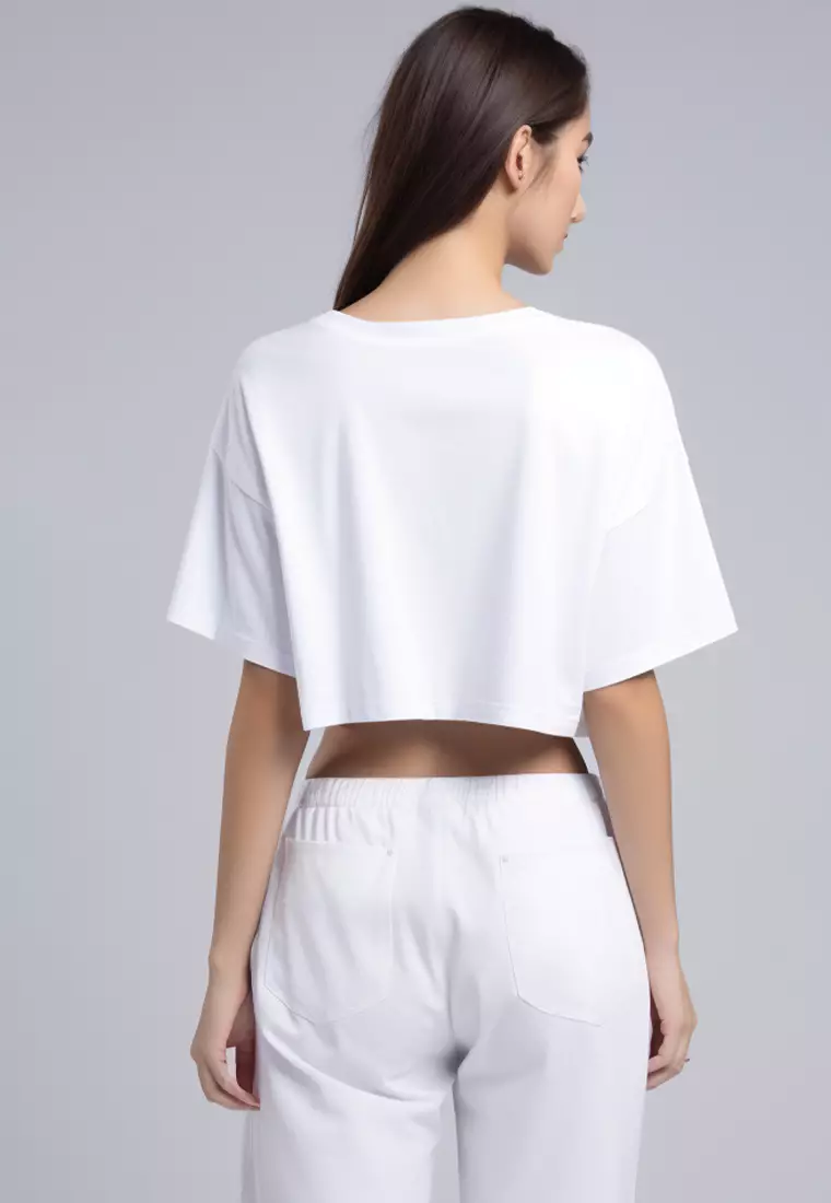 LTG94 Kaos Crop Wanita OLC teddy baloon putih