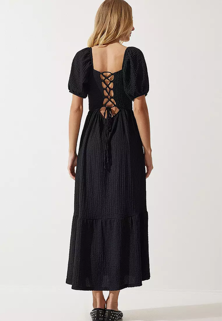 Heart Neck Textured Summer Knitted Dress