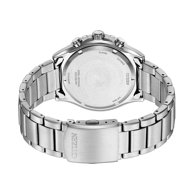 Jam Tangan Pria Citizen Eco Drive AT2568-82E Men Chronograph Black Dial Stainless Steel Strap