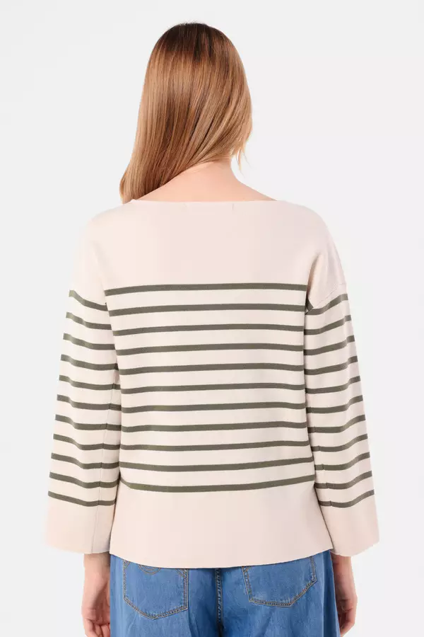 MINIMAL - Joanne - Sweater Rajut Motif Garis - Off White Warna Offwhite