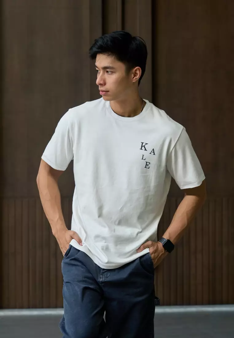 Kale Kai White / Cotton Cloudy / Kaos Boxy Fit / Kaos Korea / Atasan Kaos Pria / Kaos Basic Pria