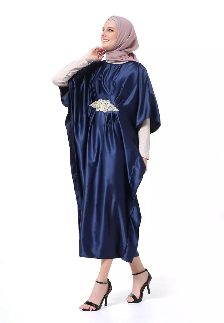 Illona Kaftan Dress Premium Fashion Muslimah Motif Polos Regular Fit - Navy