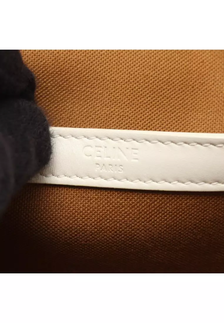 Pre-Loved Celine Folco medium bag Triomphe Shoulder bag PVC leather black Brown white