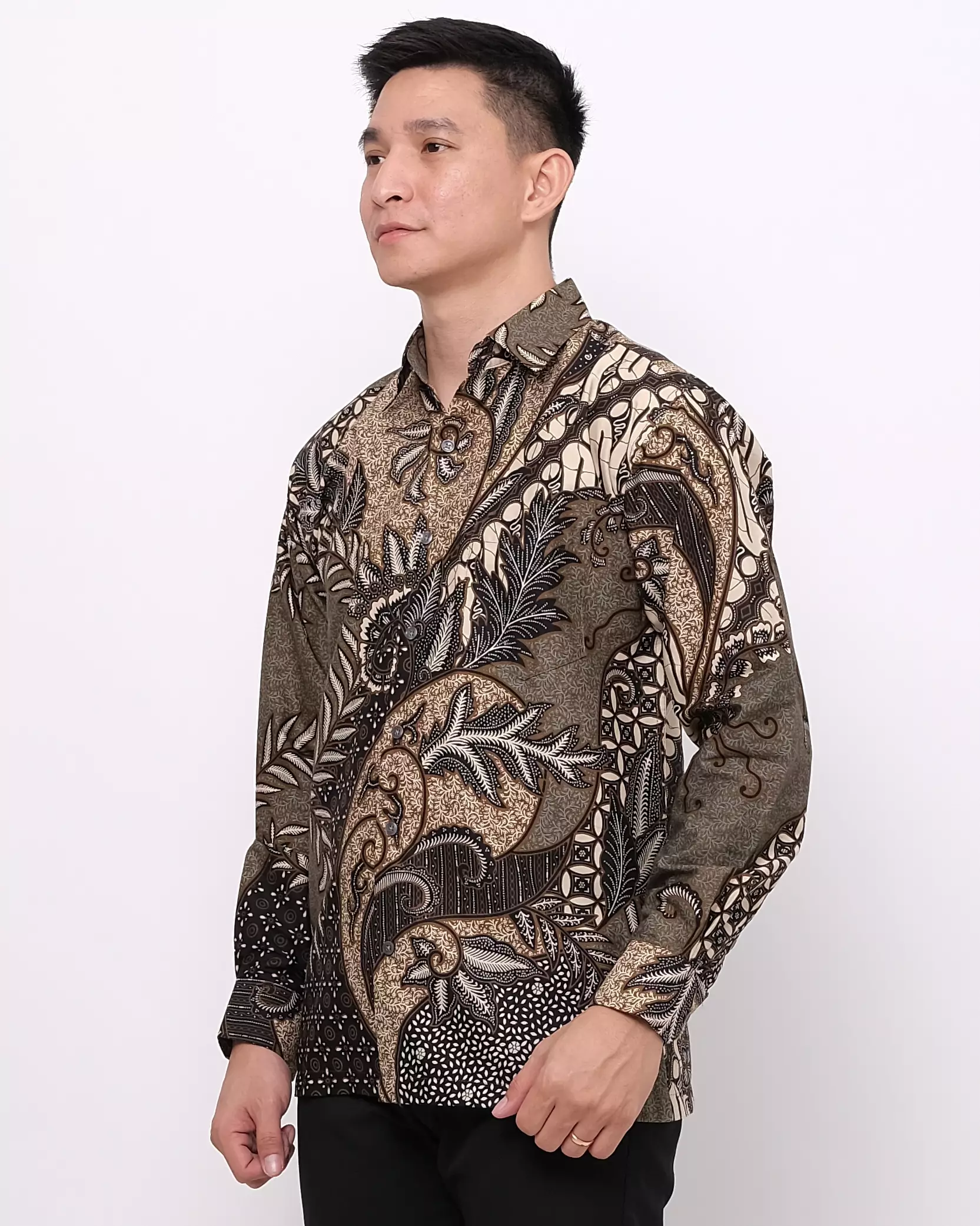 Andre Michel Kemeja Batik Lengan Panjang Abu Cokelat 16732