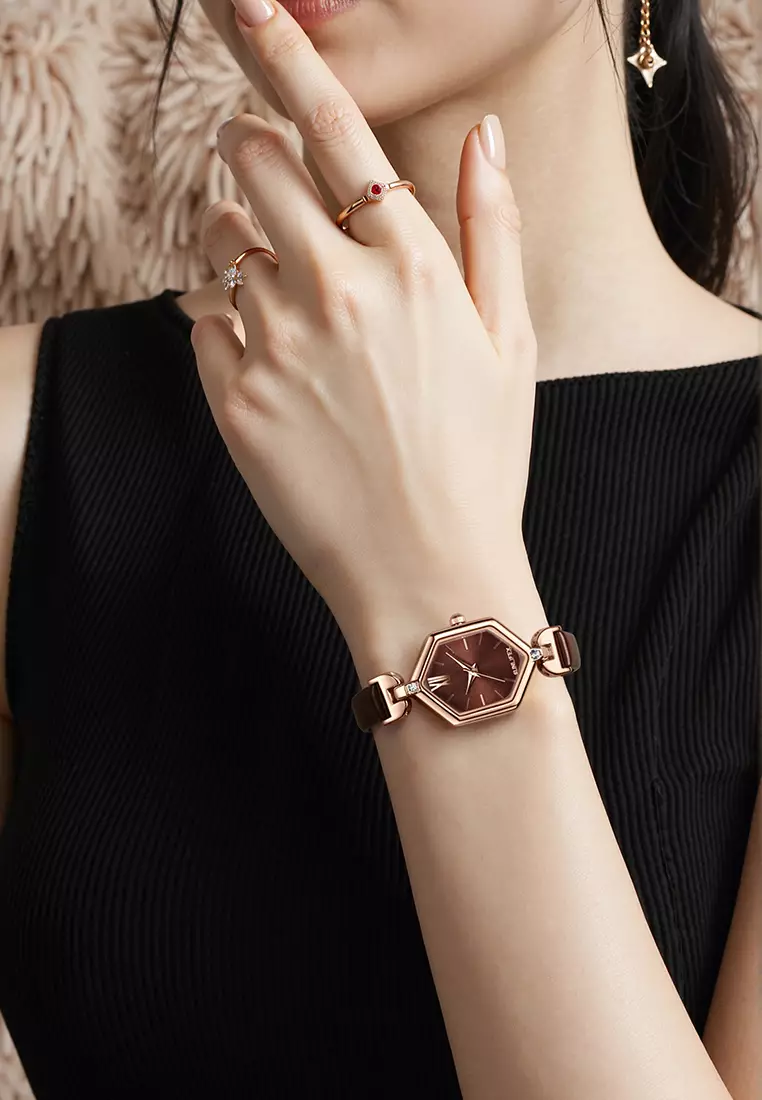 Jam Tangan Wanita Original Anti Air Tali Kulit Square Dial Gaya Korean Jam Tangan Cewek brown