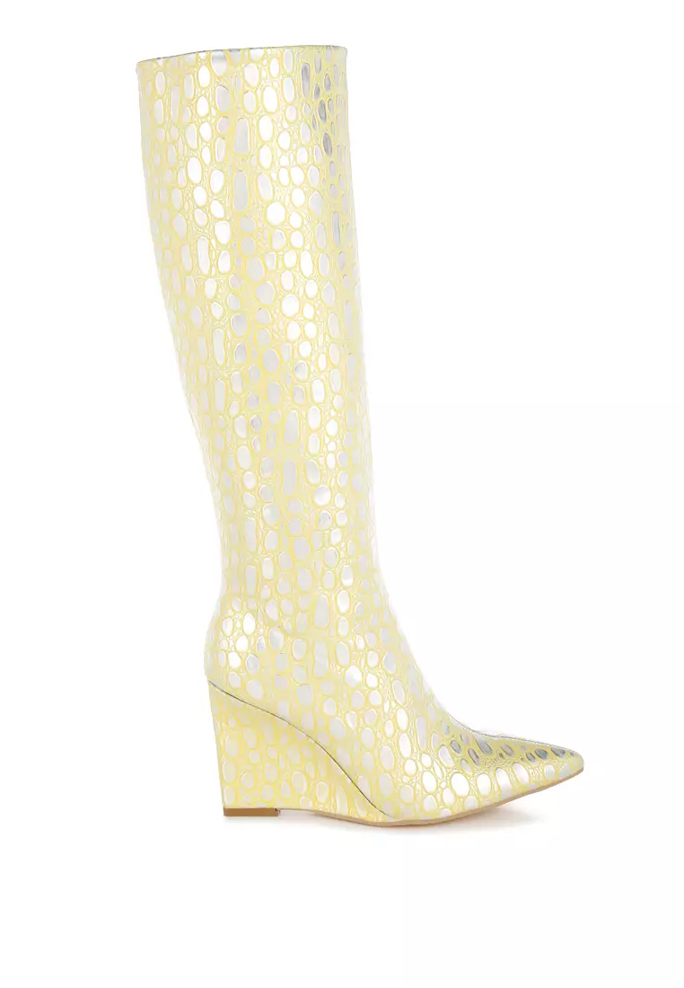 Discount on London Rag  shoes - SKU: Tear Shaped Faux Leather Boots in Lime Yellow
