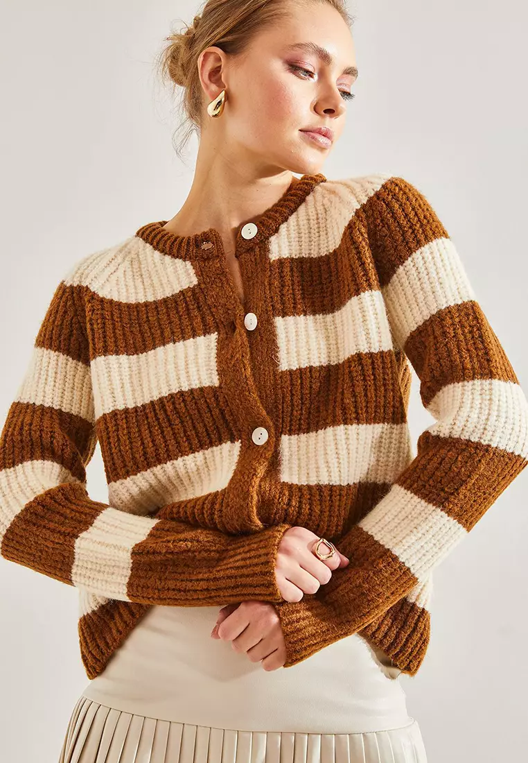 Women's Striped Buttoned Knitwear Cardigan