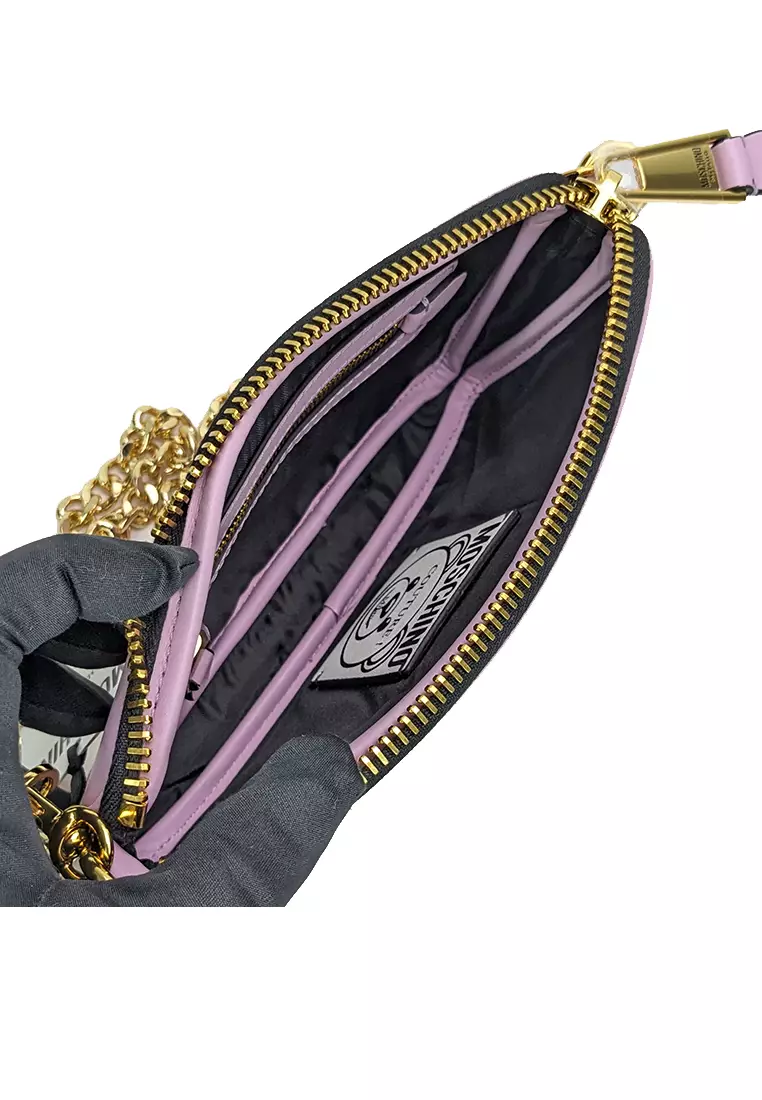 Moschino Couture Teddy Embroidered Chain Crossbody Bag Soft Lilac A7525