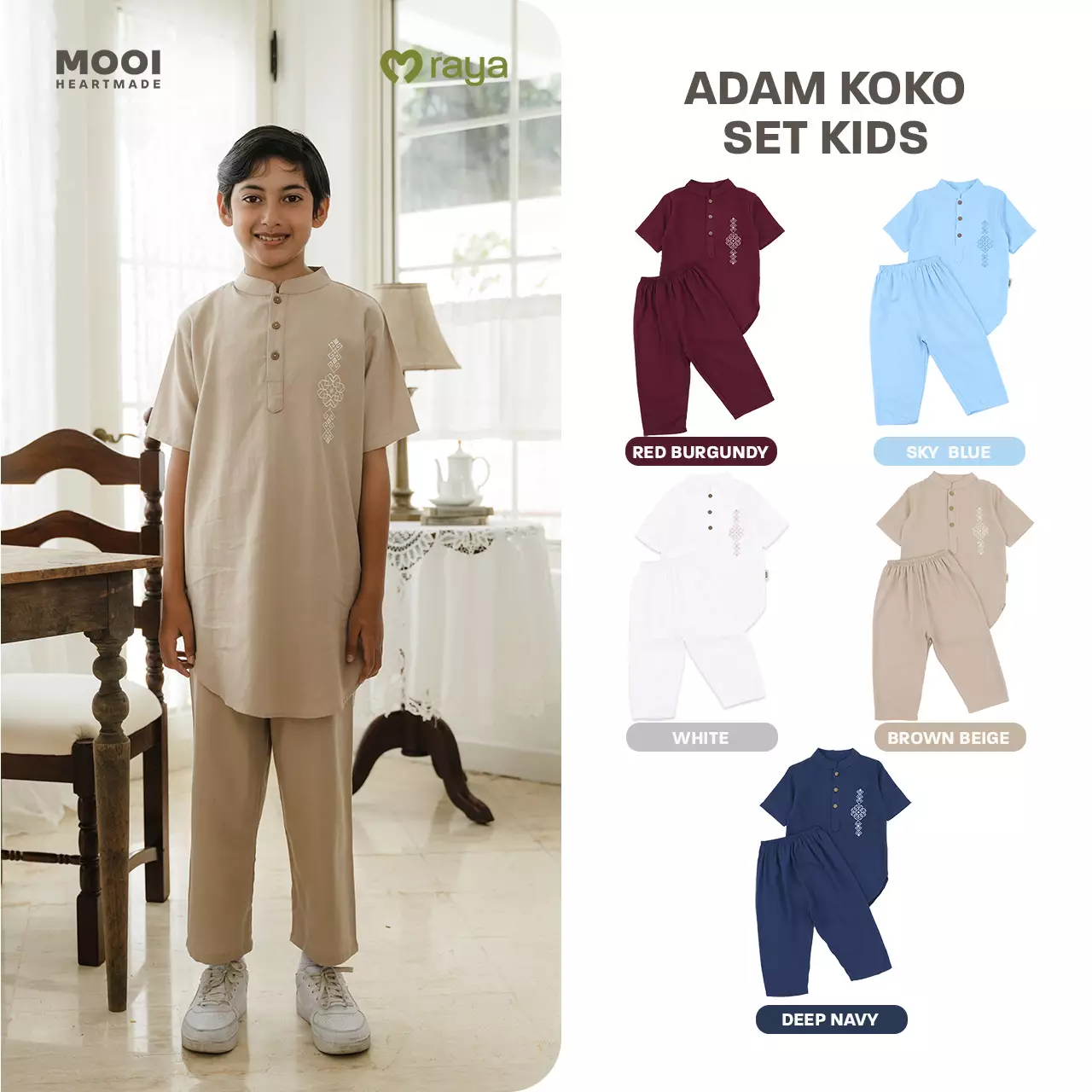 Mooi Adam Koko Set Setelan Koko Anak Raya Collection Basic Series 2026 - Red Burgundy