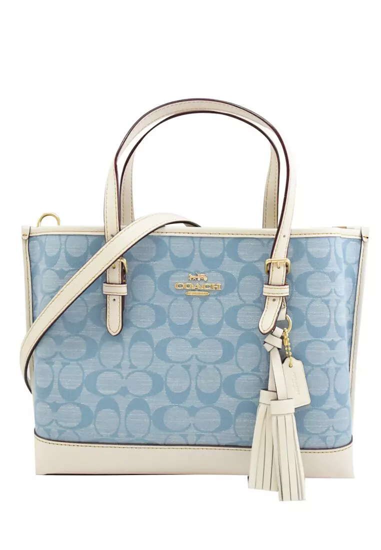 COACH Signature Chambray Canvas Tote Bag 34 in Blue