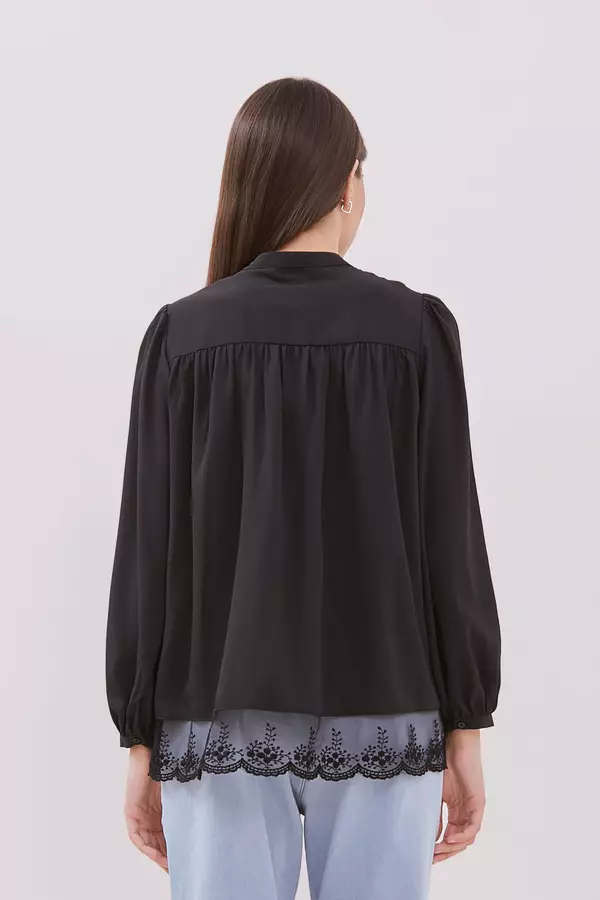 MINIMAL - Maisy - Blouse With Lace Detail - Black Colour Black