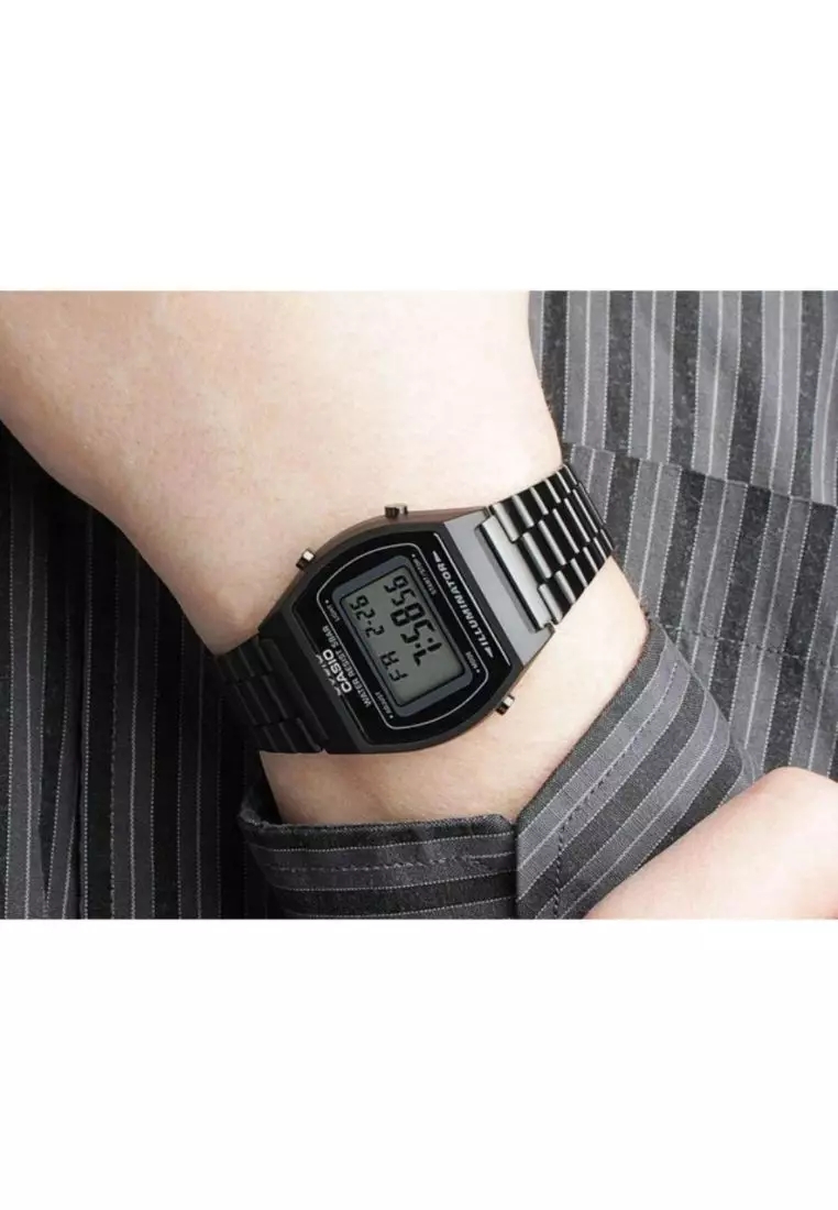 Men's Vintage B640WB-1A Black Stainless Steel Band Digital Watch