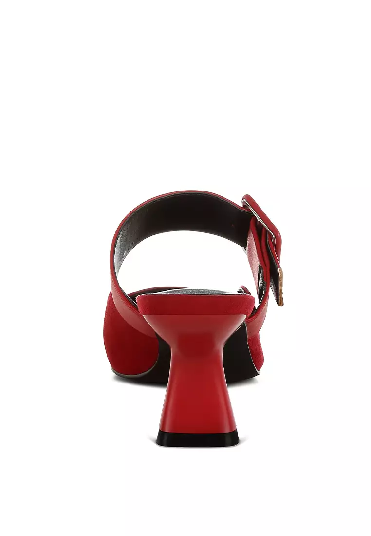 Microfiber Pointy Slip-On Mules in Red