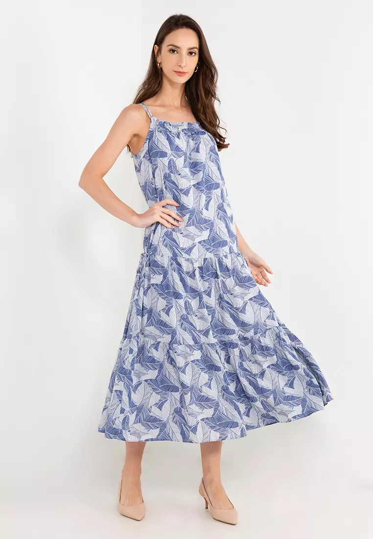 Linen-Blend Cami Midi Dress in Tropicale Floral