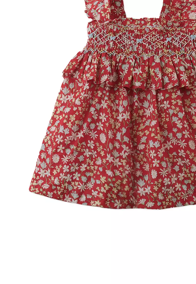 Baby Lulu Smocked Tiered Dress with Ruffle Sleeves