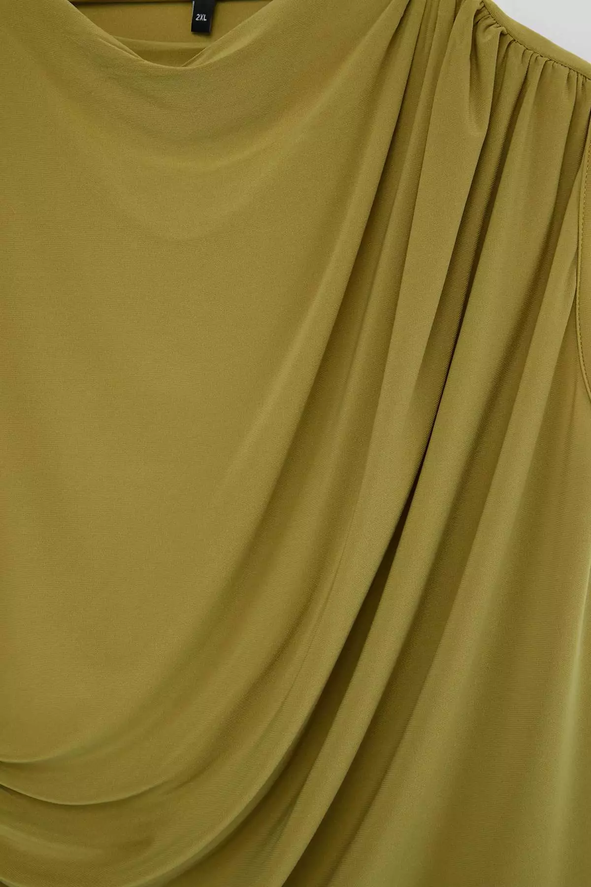 Green Mock Neck Ruched Detail Sleeveless Knitted Large Size Blouse Tbbss26Af00065