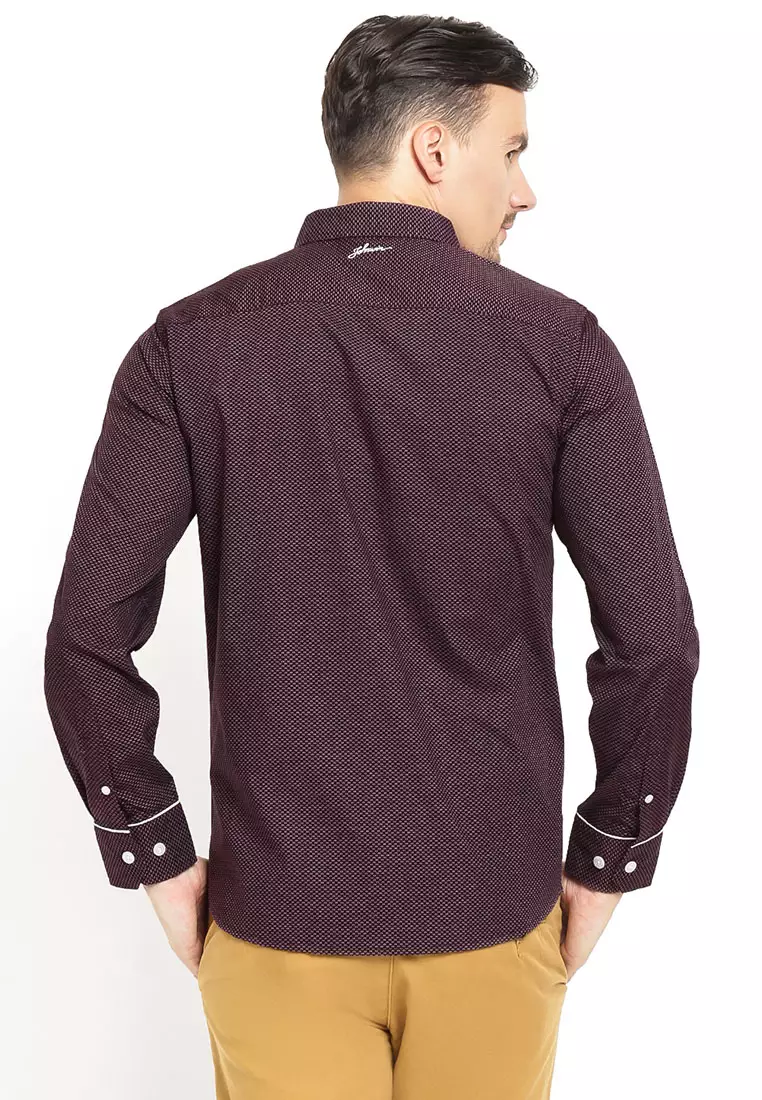 Johnwin - Slim Fit - Kemeja Casual Active - Printing - Maroon