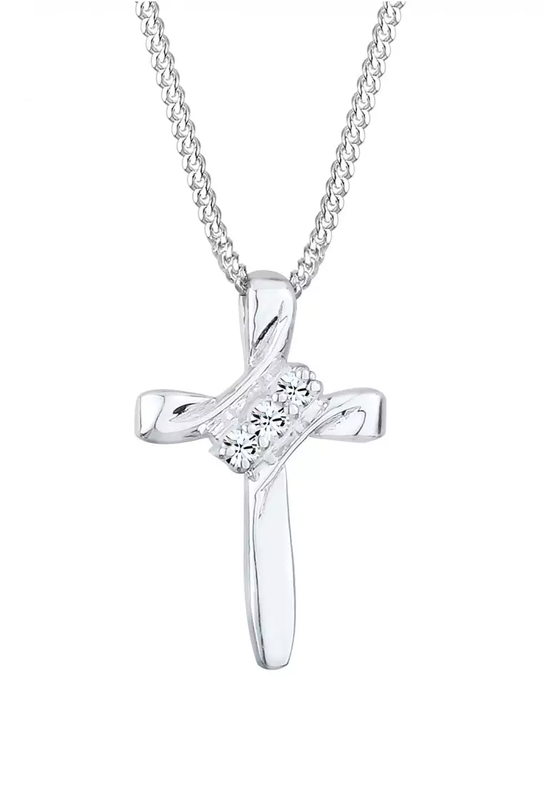 Kalung Perhiasan Perak 925 Wanita Cross Religion Crystals