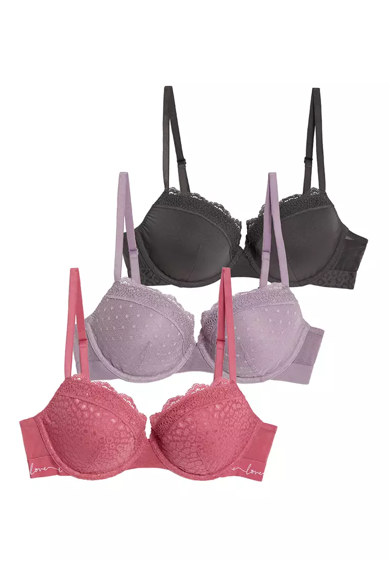 3pk Cotton & Lace Non Wired Full Cup Bras Set A-E