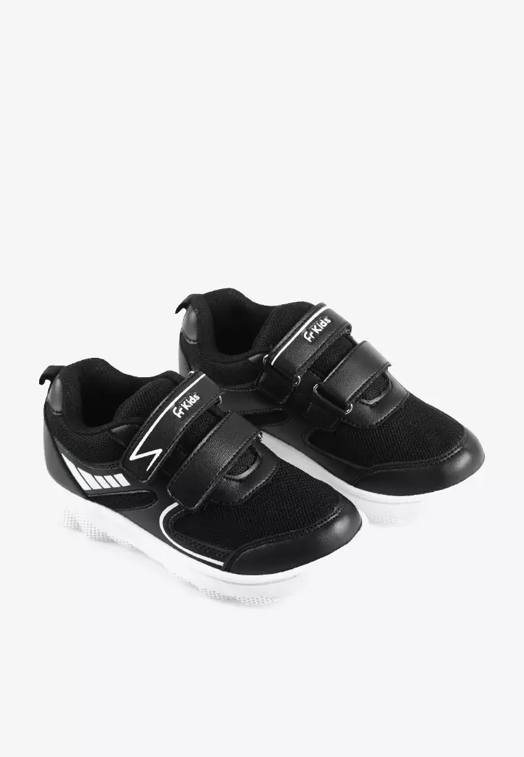 Back To School Sepatu Sekolah Anak BTS Warna Hitam Putih Model Velcro  K.Farel