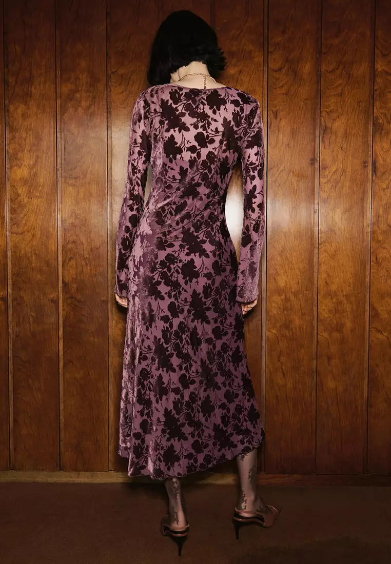 Floral Jacquard Dress With Bell Sleeves