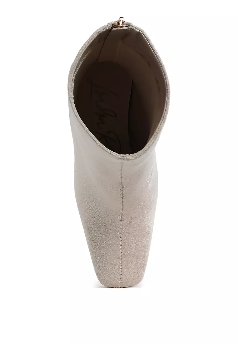 米色方頭超細纖維踝靴