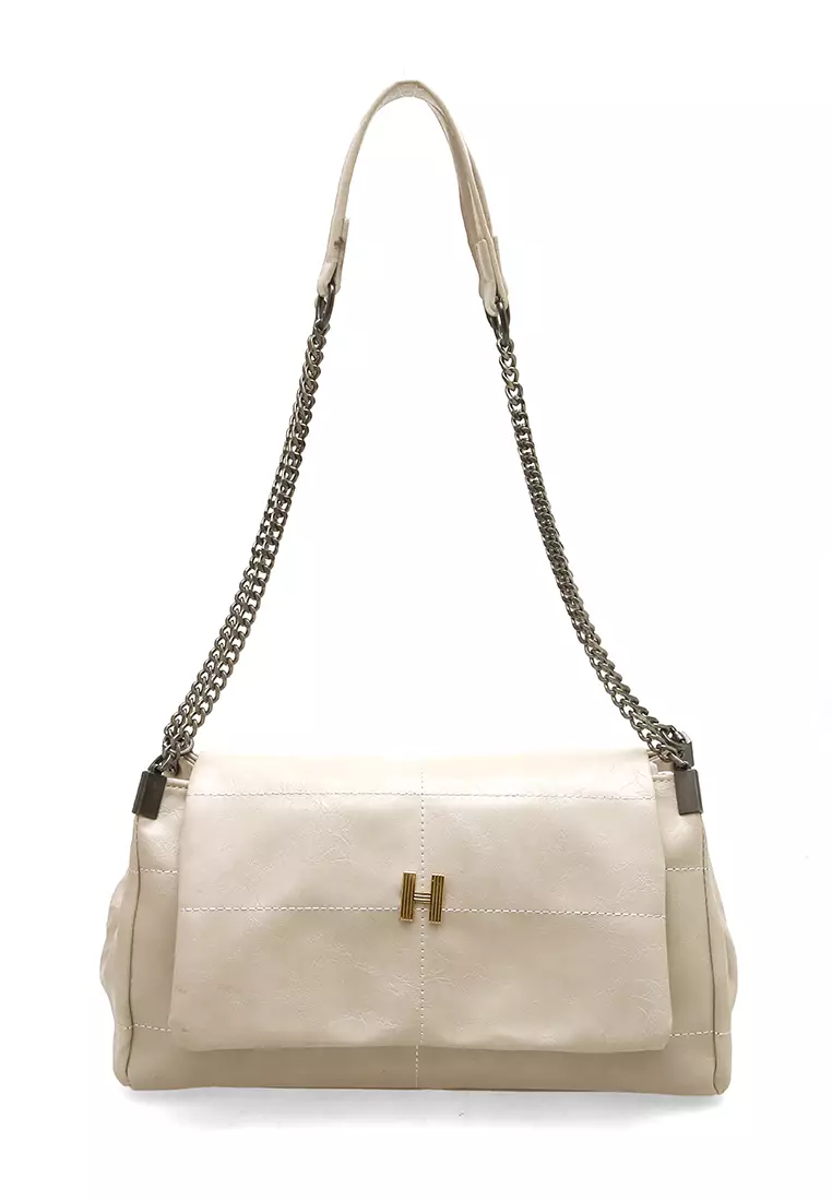 Eilaria Tas Kerja Wanita Shoulder Bag Tali Rantai Large Compartment Material Leather ORIGINAL - Beige