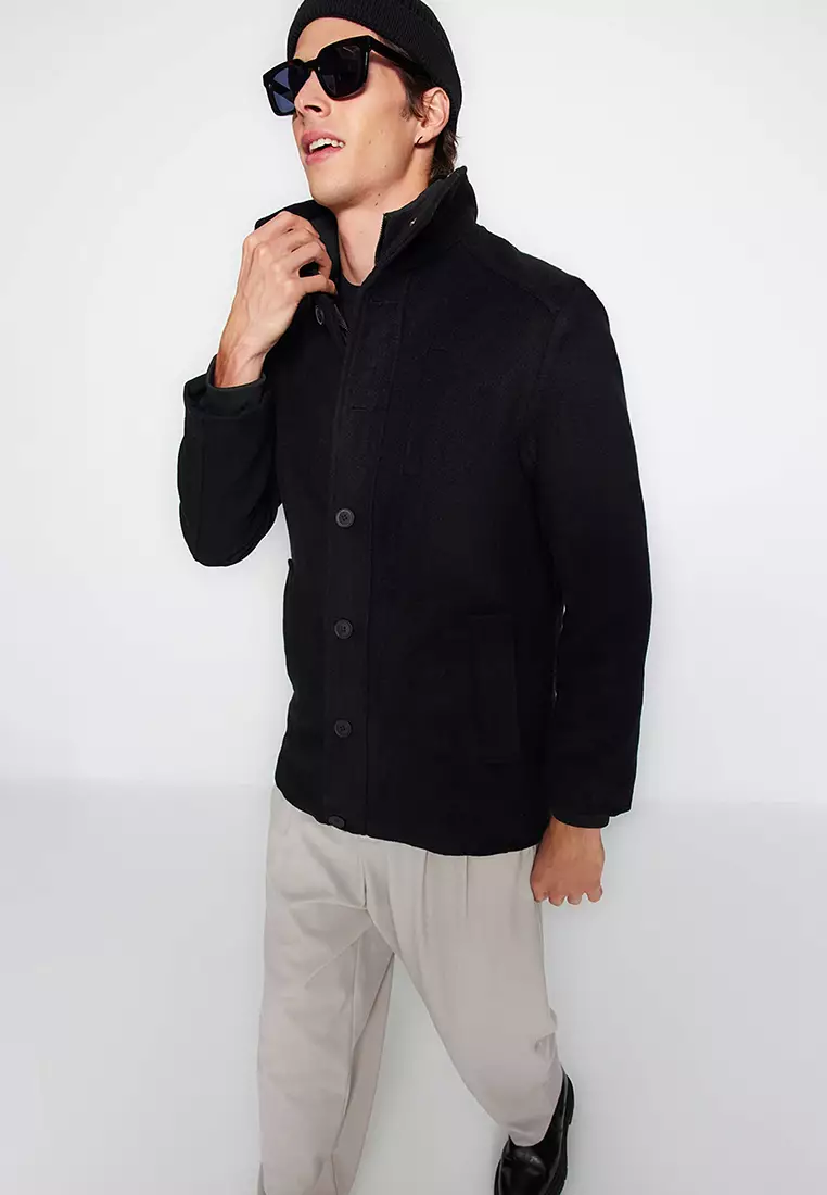 Stand Collar Wool Blend Coat