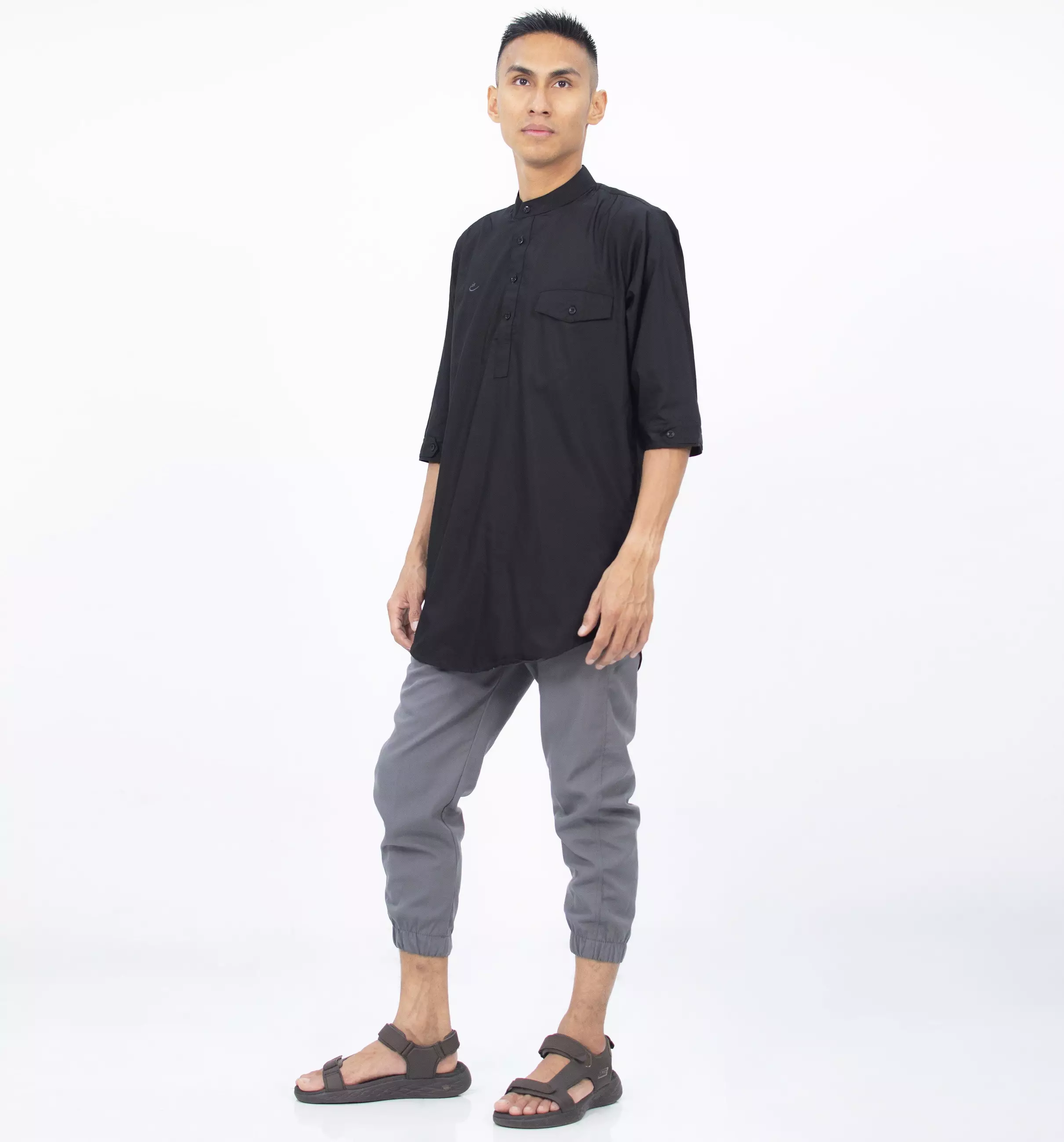 AMMAR Baju Koko Pria Kemeja Kurta Pakistan Busana Muslim Pria Kemeja Koko Kurta - HITAM